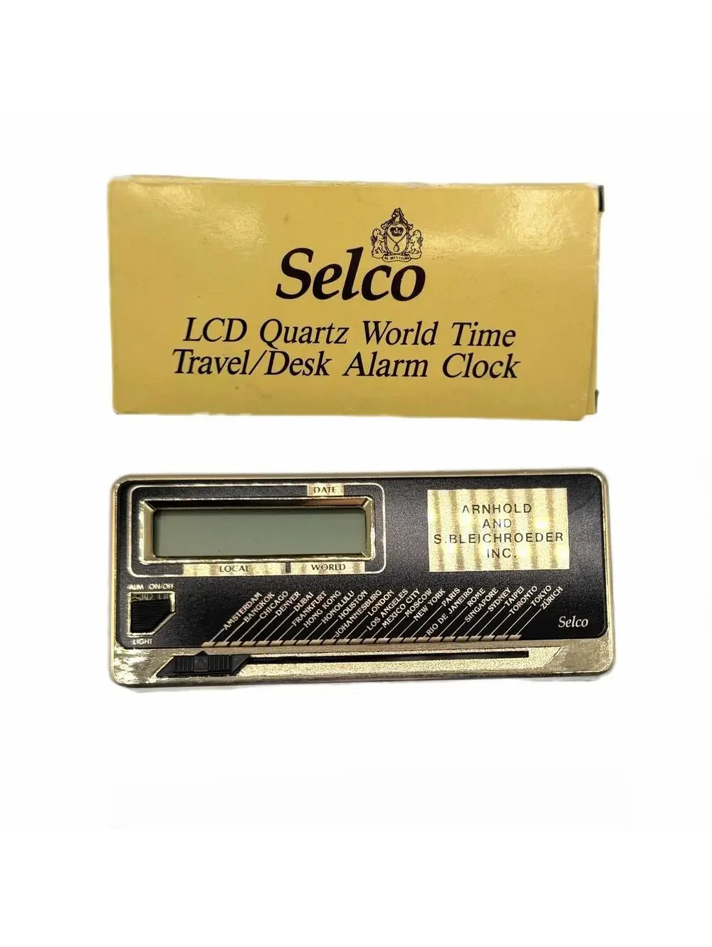 Vintage Selco LCD Quartz World Time Travel / Desk Alarm Clock – New in Box